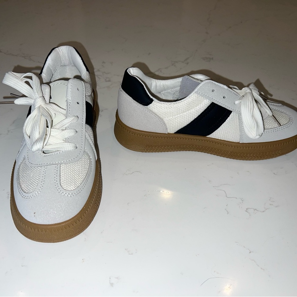 White and Black Sneakers with Gum Sole